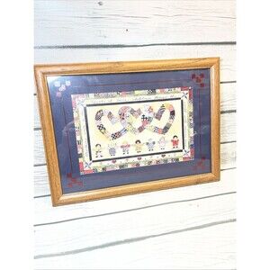 Vintage Home Interior Picture Patchwork Hearts Children Cottage Primitive